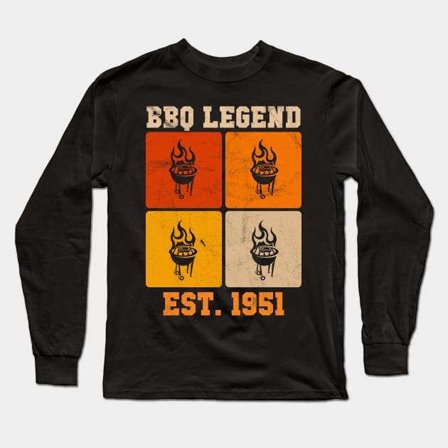 71 Years Old GRILL & BBQ Legend Est. 1951 71st Birthday BBQ Long Sleeve T-Shirt by LittleBoxOfLyrics